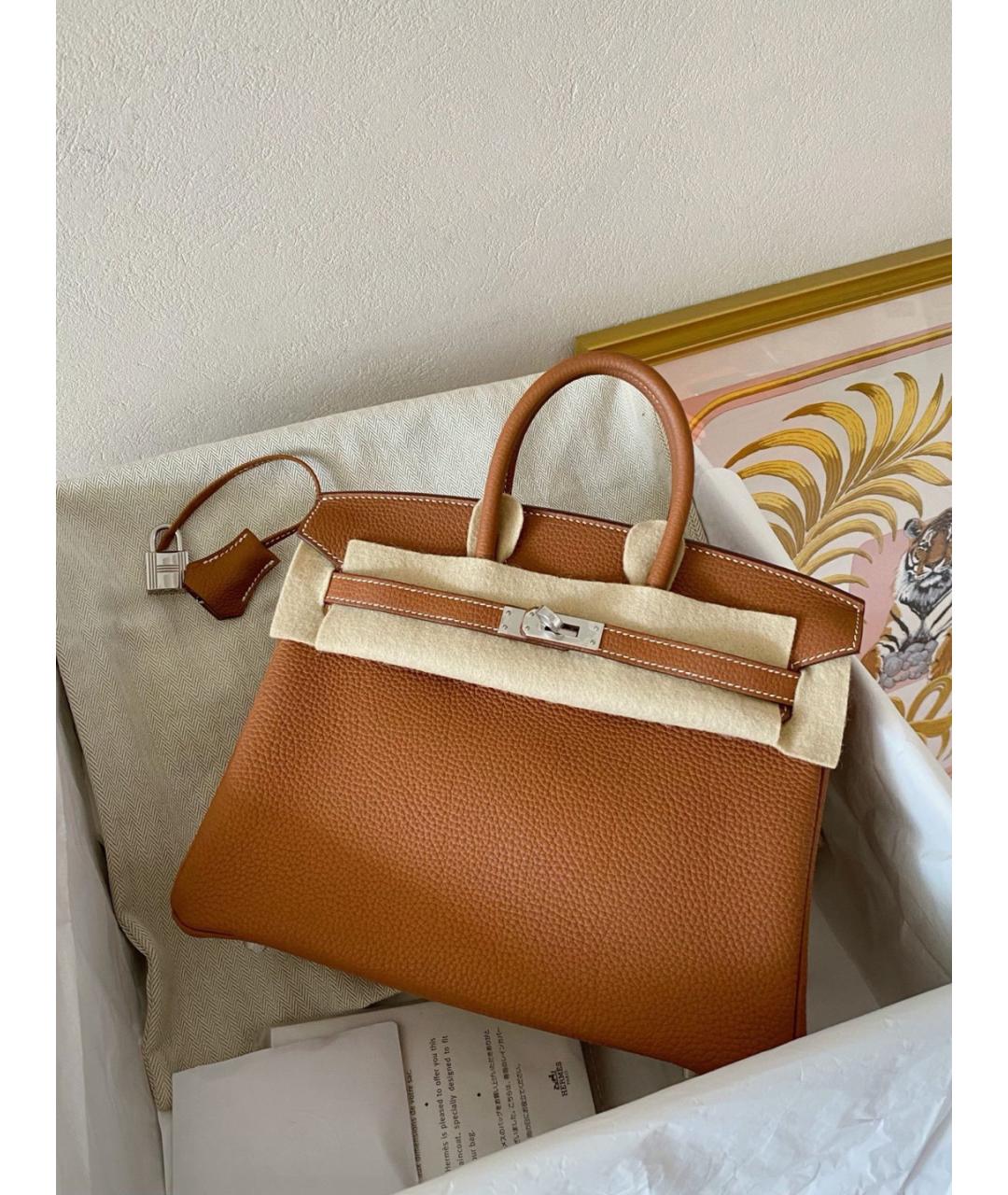 HERMES Коричневая кожаная сумка с короткими ручками, фото 2
