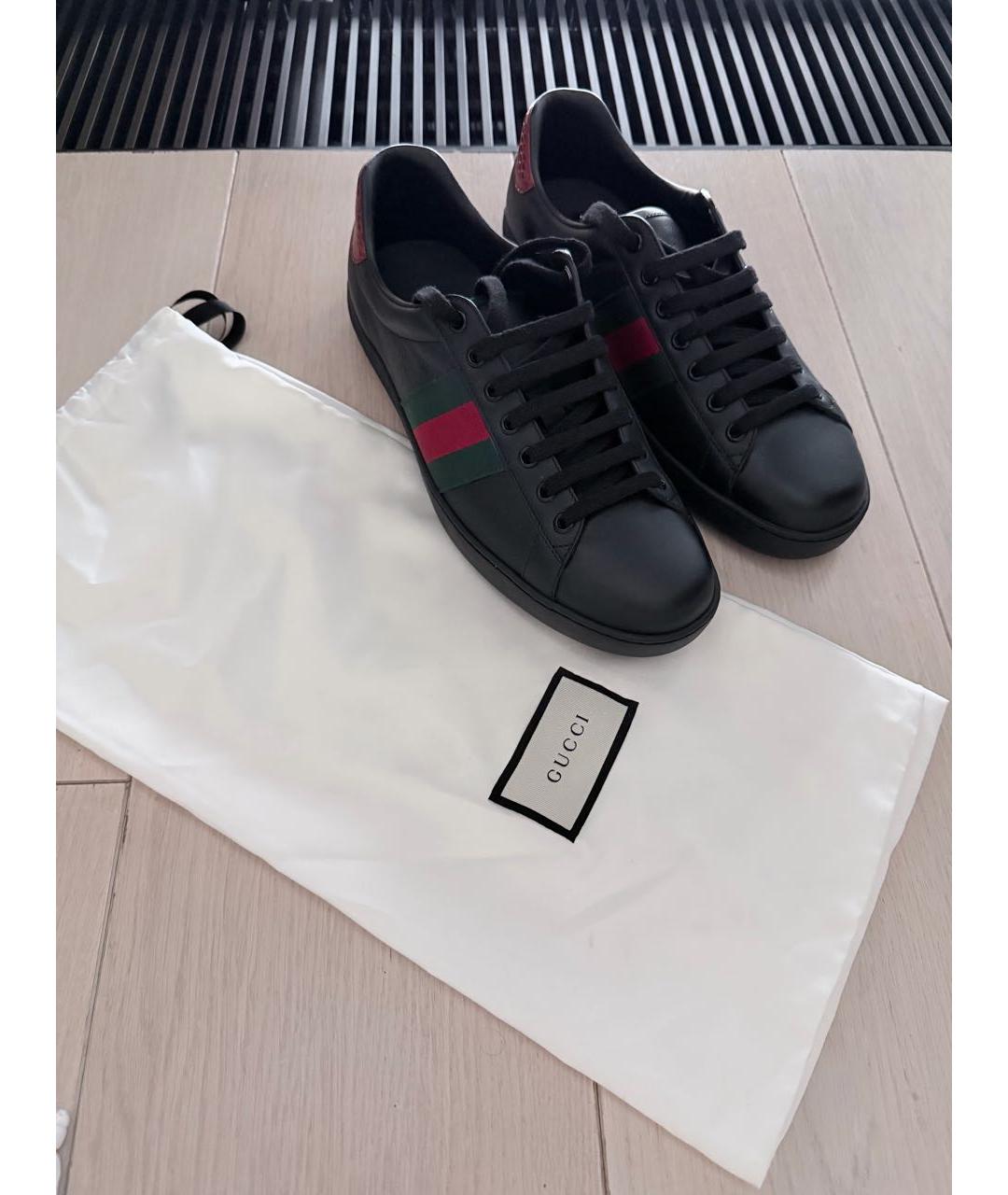 GUCCI Черные кожаные низкие кроссовки / кеды, фото 2