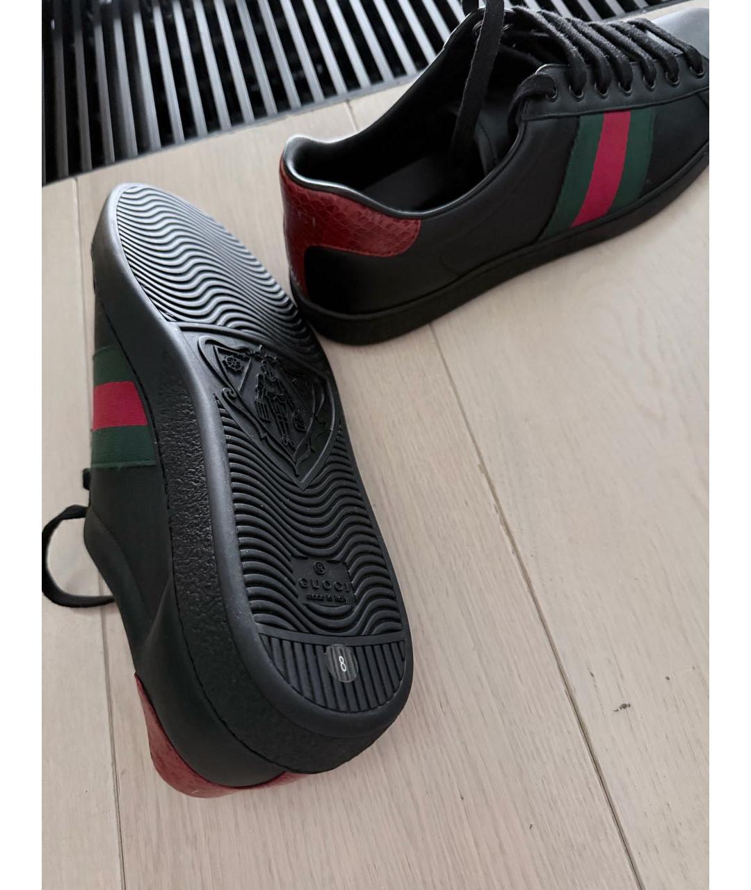 GUCCI Черные кожаные низкие кроссовки / кеды, фото 3