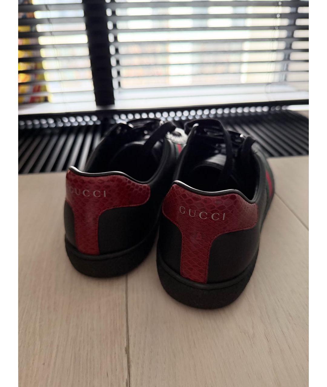 GUCCI Черные кожаные низкие кроссовки / кеды, фото 4