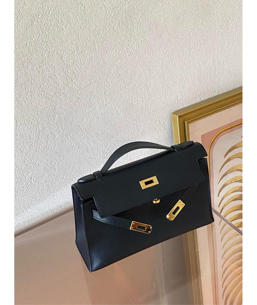 HERMES Черная кожаная сумка с короткими ручками, фото 3