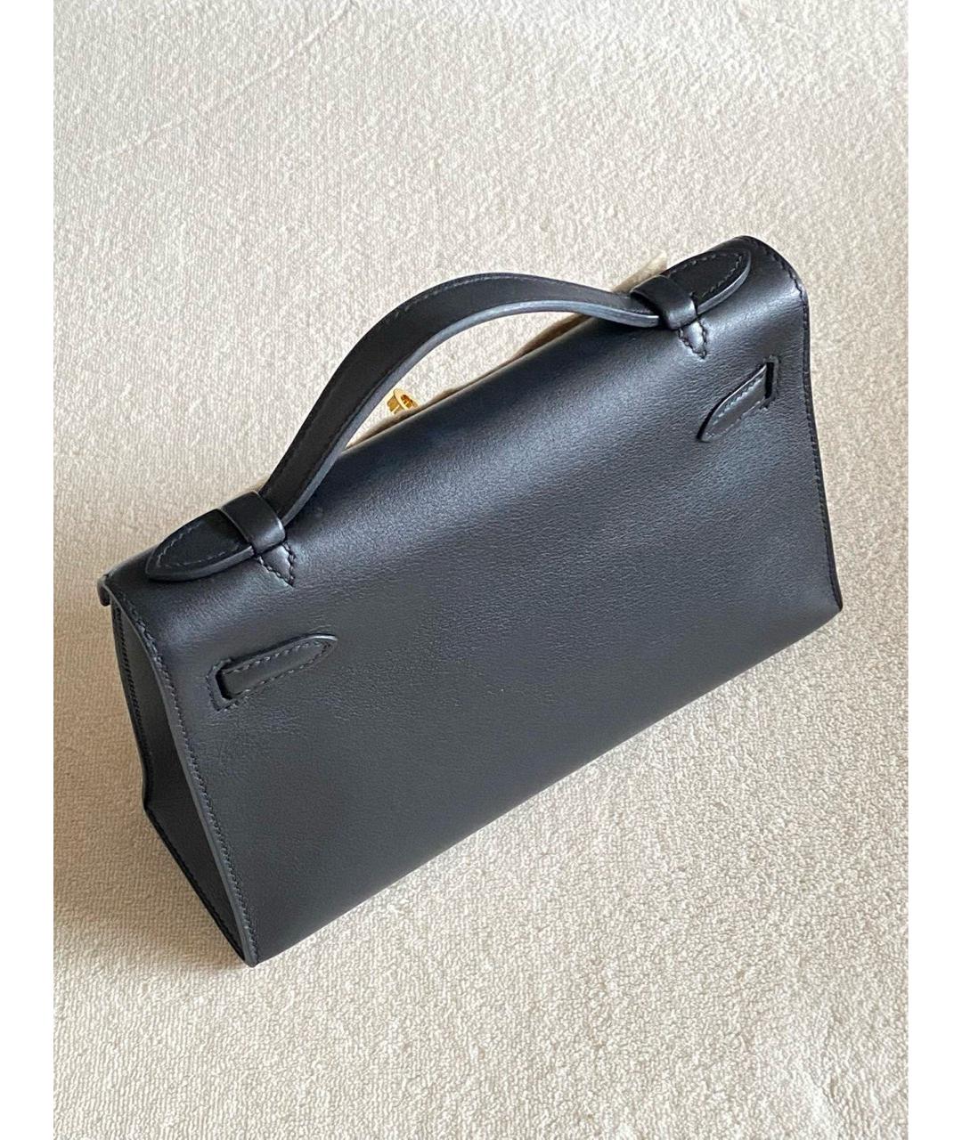 HERMES Черная кожаная сумка с короткими ручками, фото 5