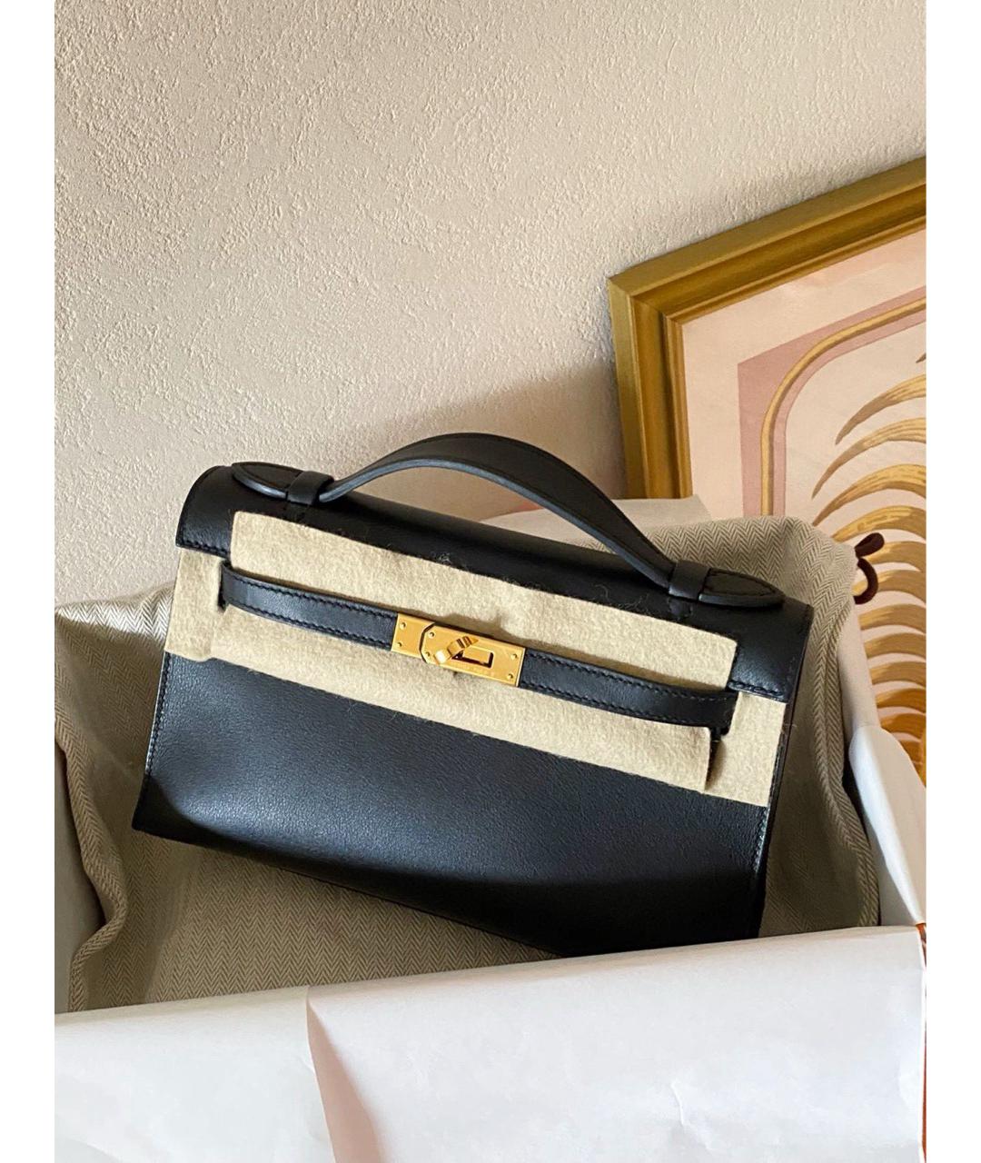 HERMES Черная кожаная сумка с короткими ручками, фото 2