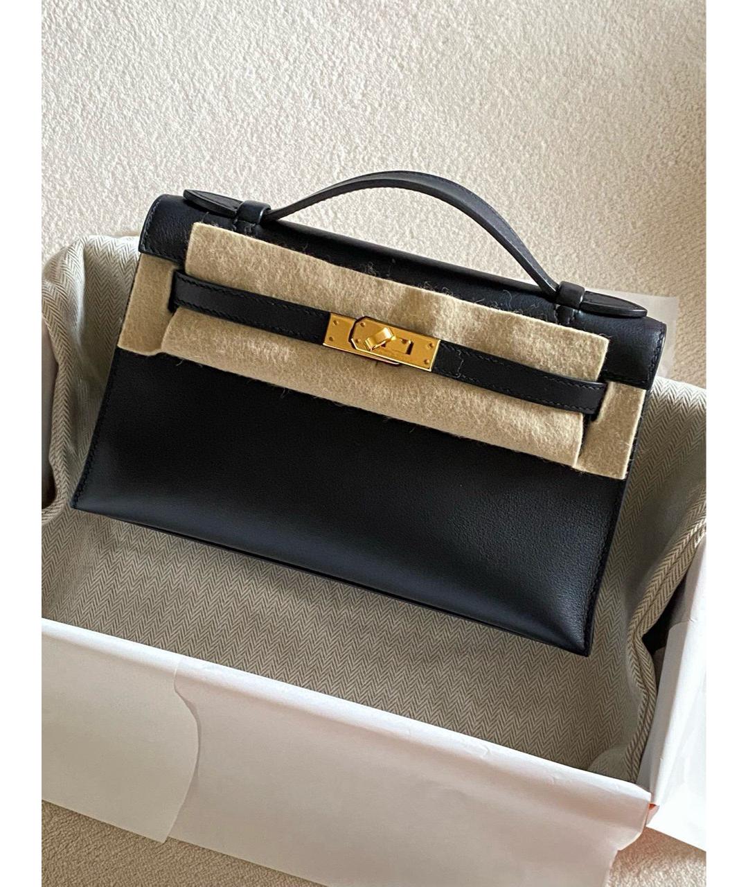 HERMES Черная кожаная сумка с короткими ручками, фото 8