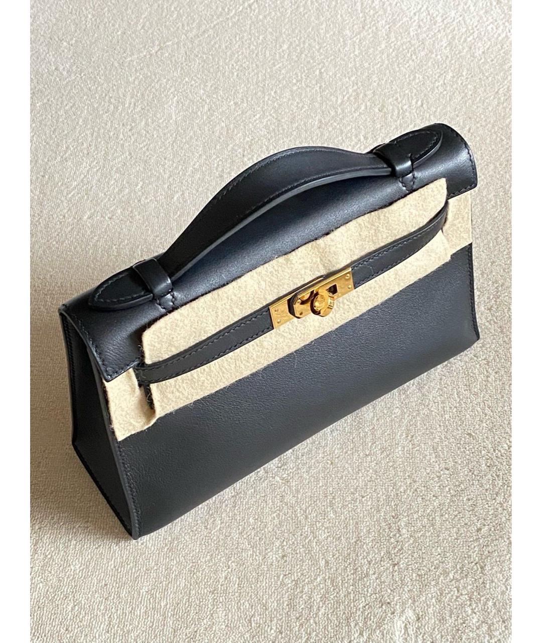 HERMES Черная кожаная сумка с короткими ручками, фото 4