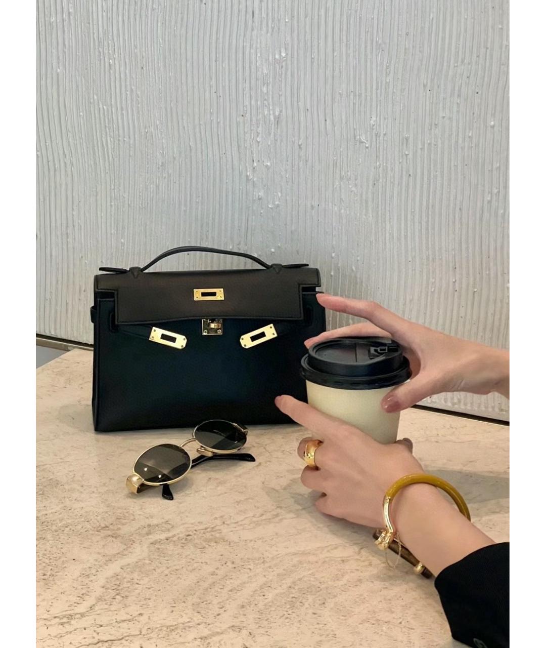 HERMES Черная кожаная сумка с короткими ручками, фото 6