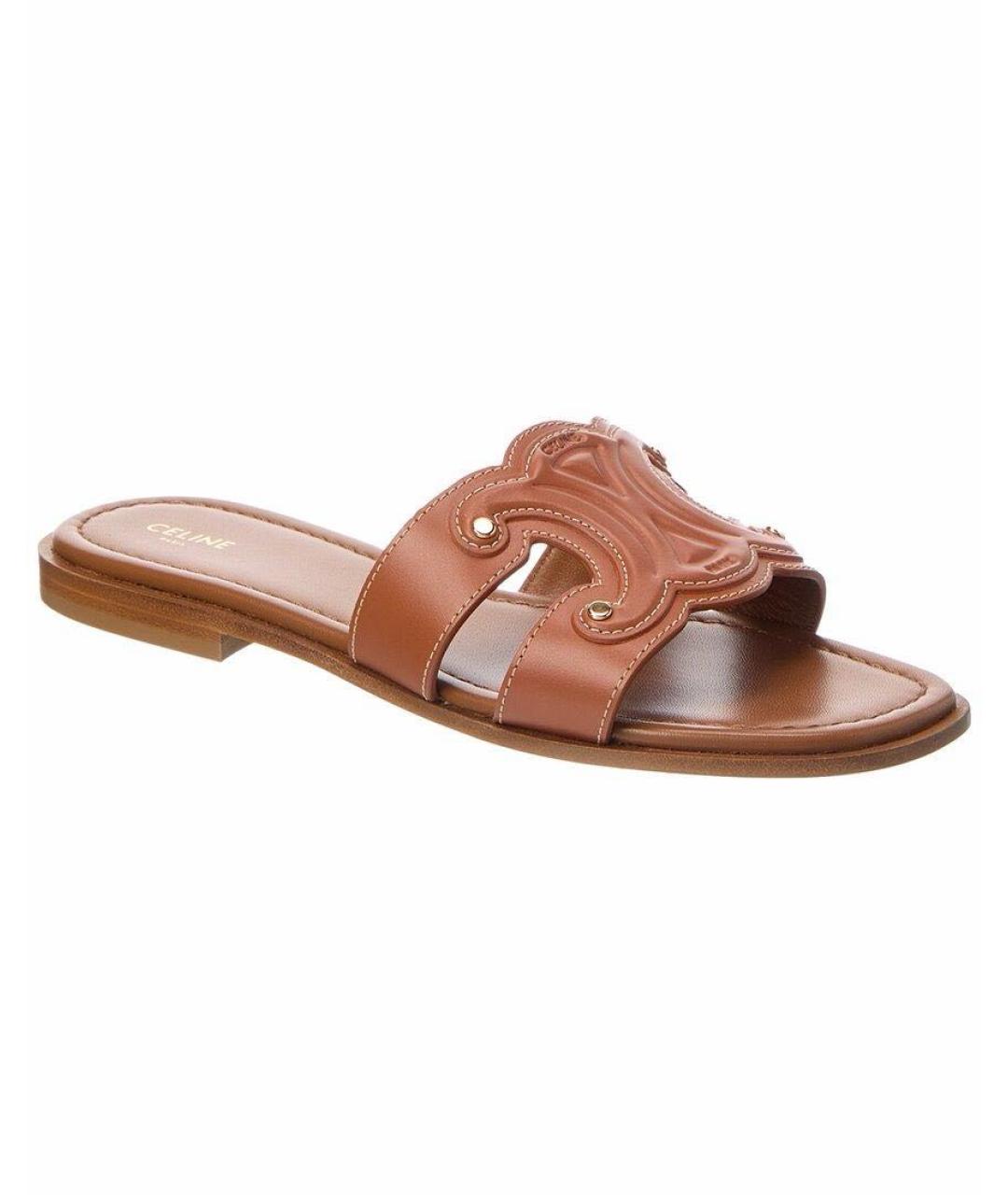 CELINE Коричневые кожаные шлепанцы, фото 7