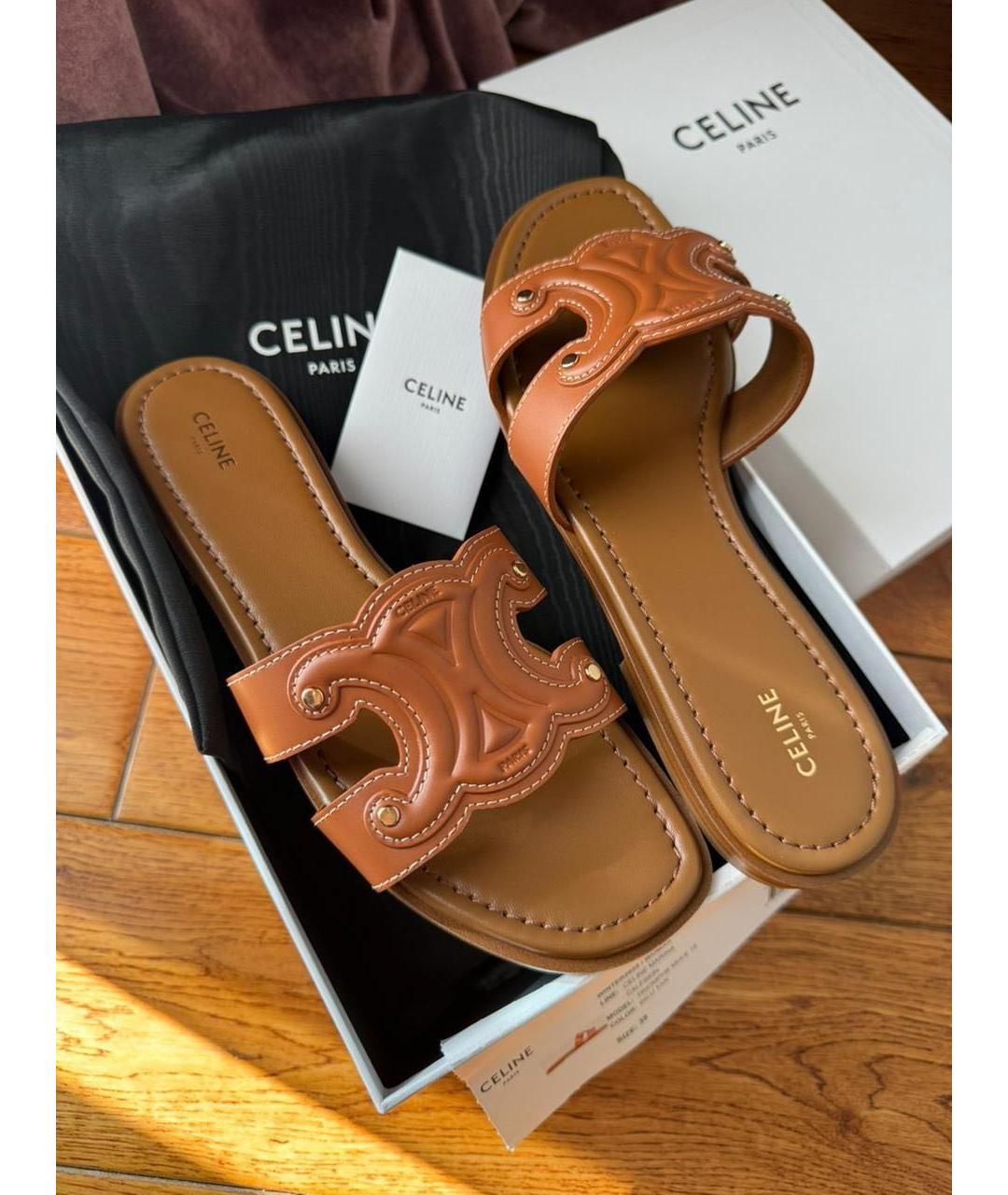 CELINE Коричневые кожаные шлепанцы, фото 4