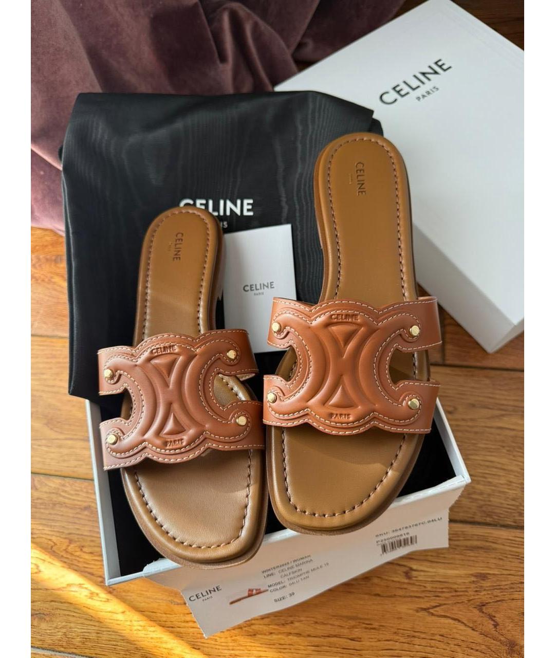 CELINE Коричневые кожаные шлепанцы, фото 3