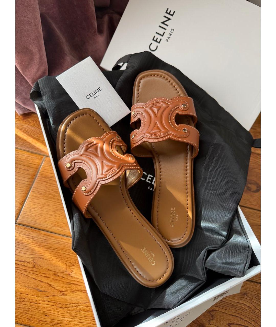 CELINE Коричневые кожаные шлепанцы, фото 5