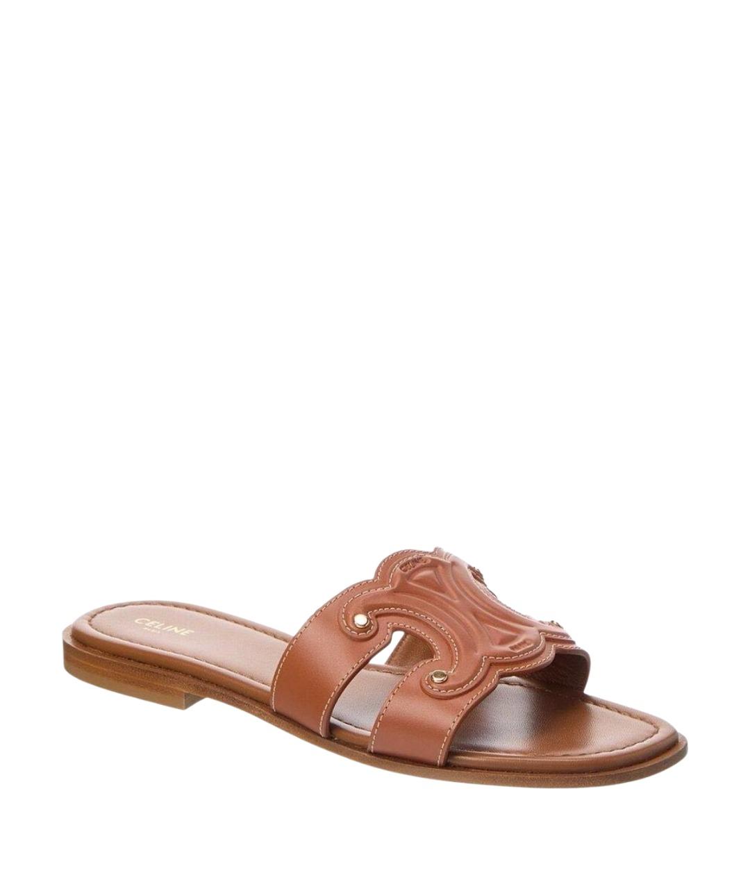 CELINE Коричневые кожаные шлепанцы, фото 1