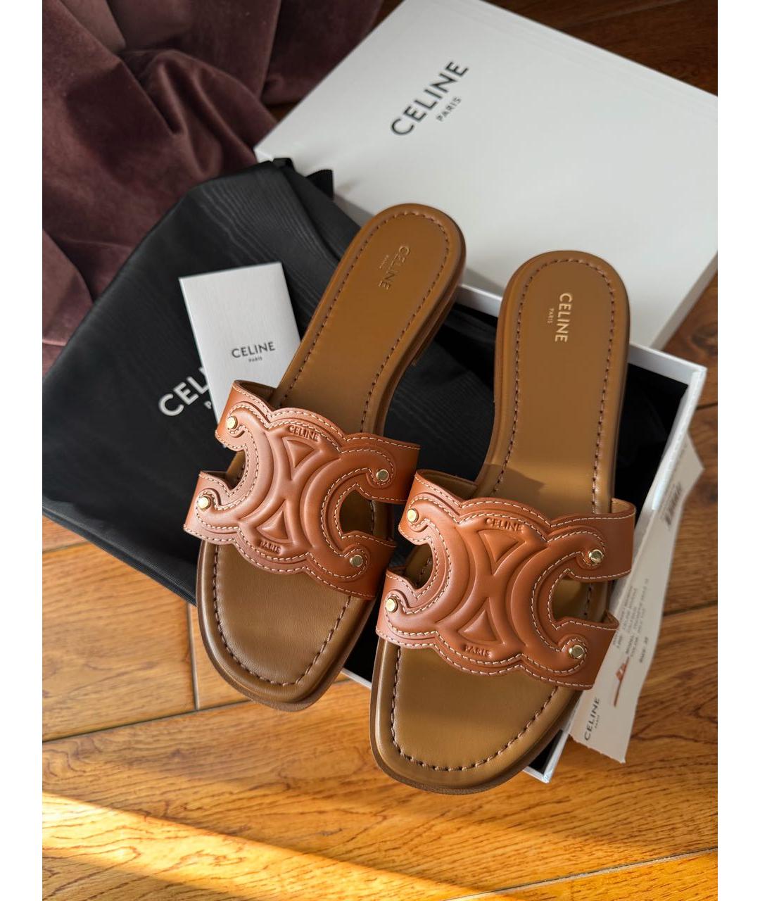 CELINE Коричневые кожаные шлепанцы, фото 6
