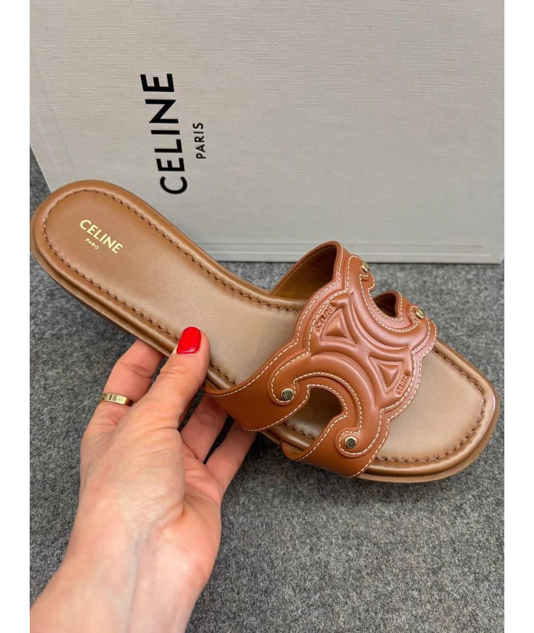 CELINE Коричневые кожаные шлепанцы, фото 2