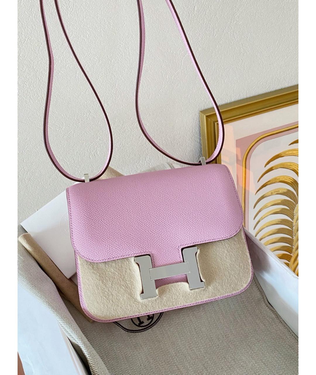 HERMES Розовая кожаная сумка через плечо, фото 2