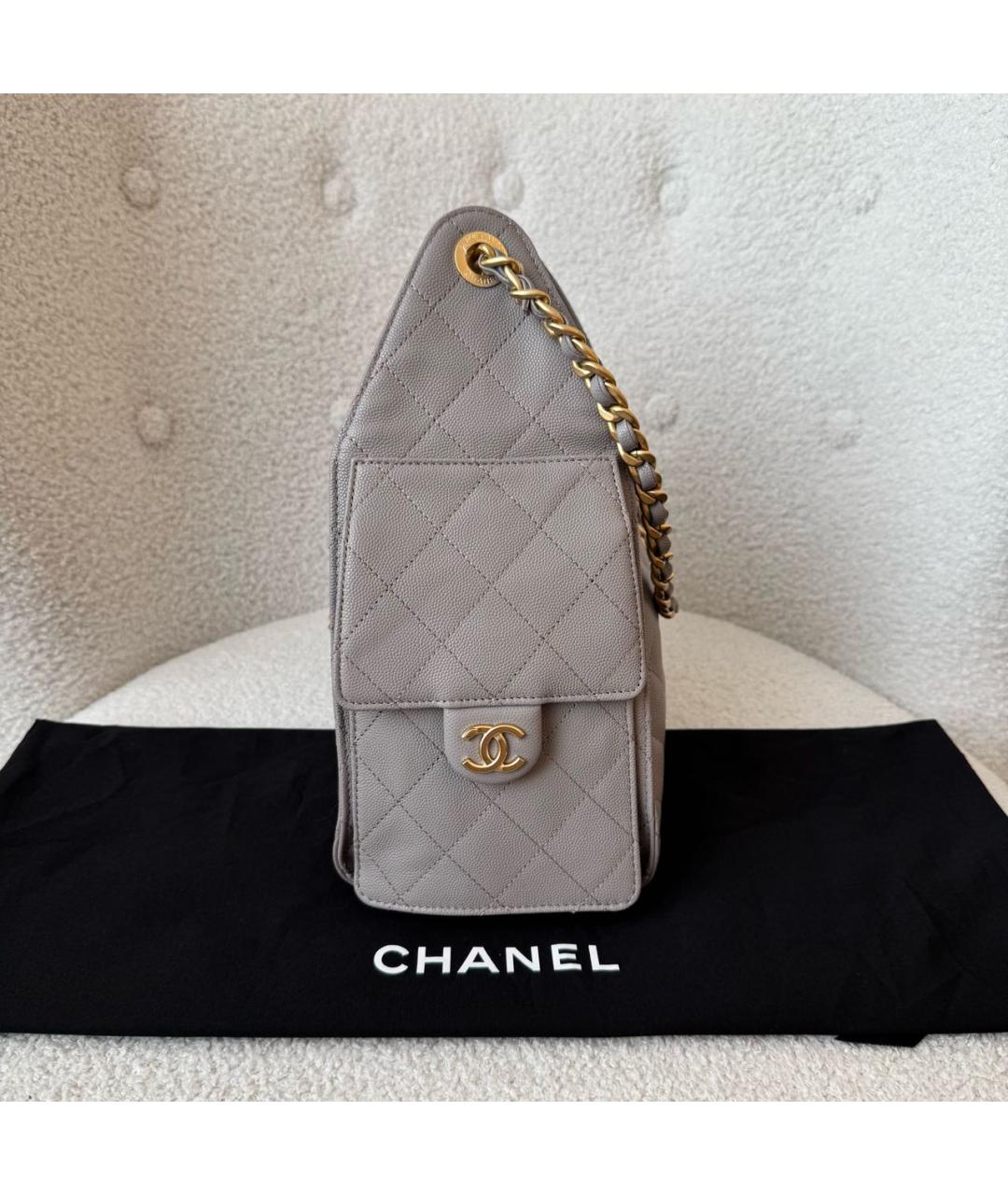 CHANEL Серая кожаная сумка через плечо, фото 5
