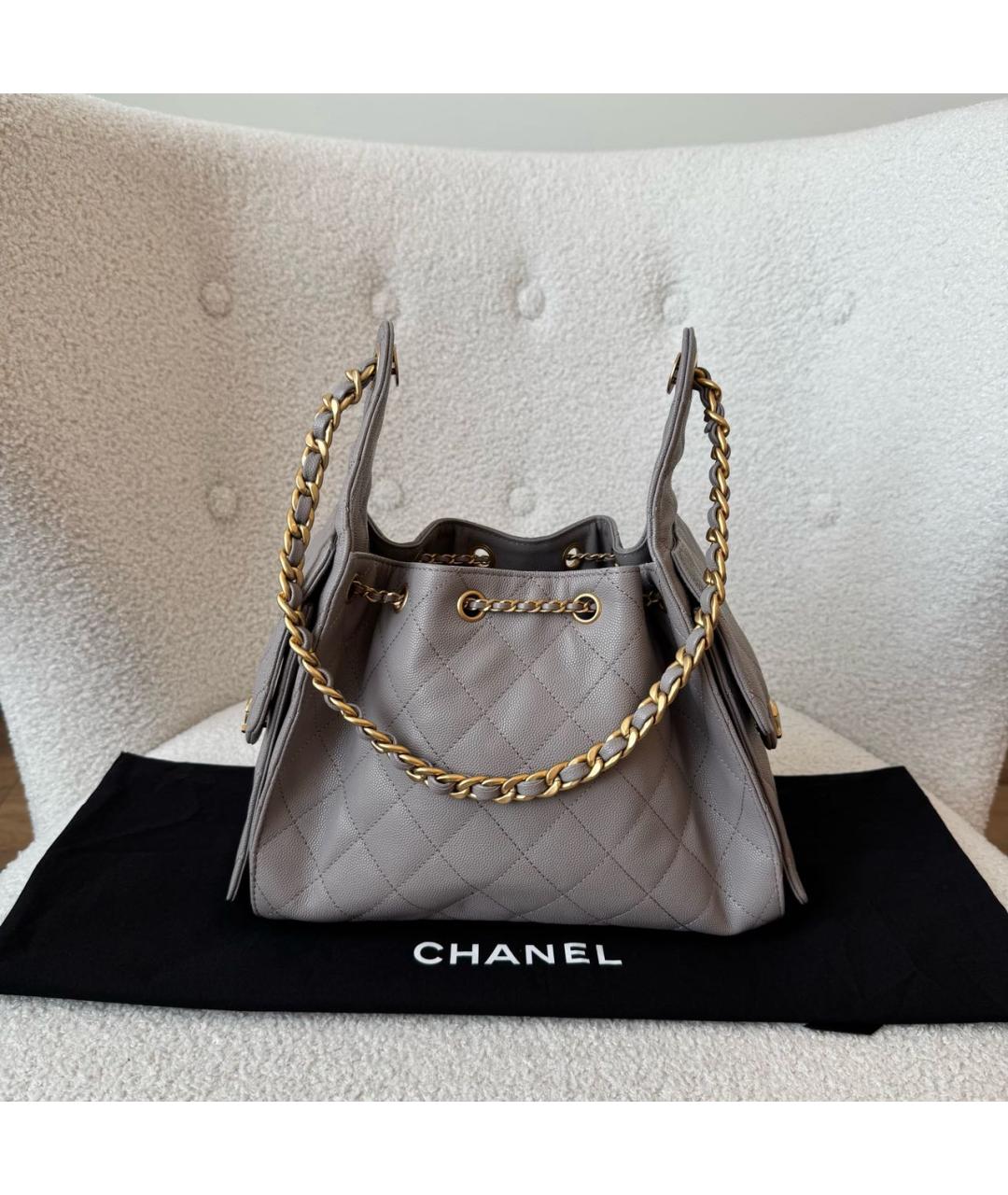 CHANEL Серая кожаная сумка через плечо, фото 3