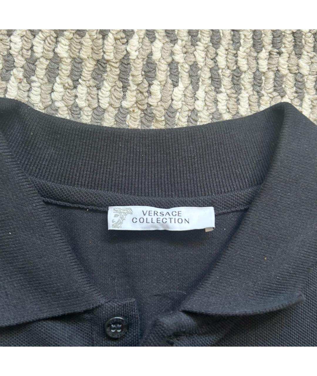 VERSACE Черное хлопковое поло с коротким рукавом, фото 3