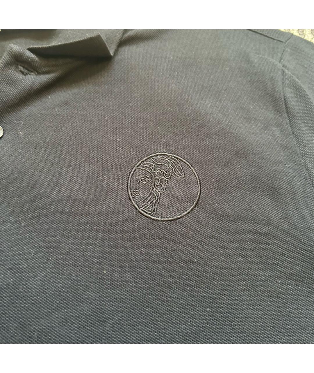 VERSACE Черное хлопковое поло с коротким рукавом, фото 2