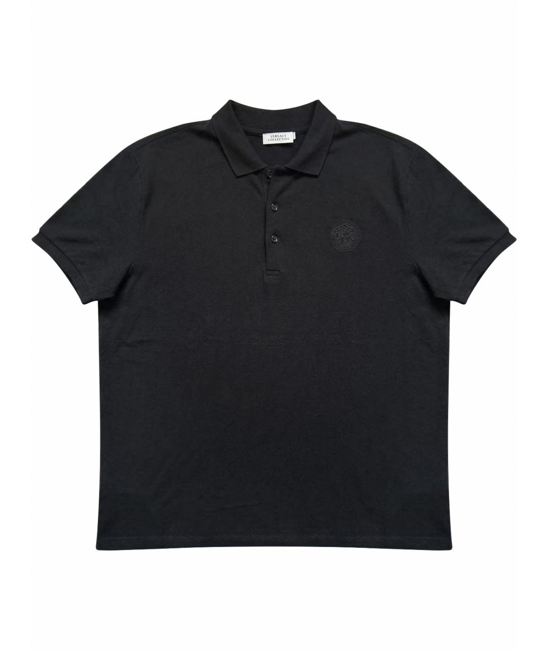 VERSACE Черное хлопковое поло с коротким рукавом, фото 1