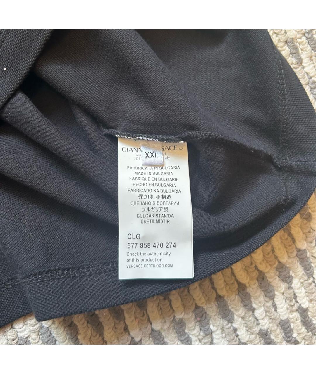 VERSACE Черное хлопковое поло с коротким рукавом, фото 4