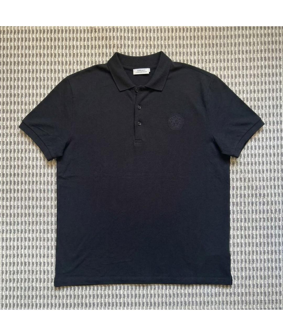 VERSACE Черное хлопковое поло с коротким рукавом, фото 8
