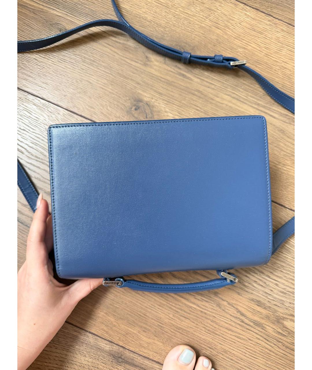 SAINT LAURENT Синяя кожаная сумка с короткими ручками, фото 4