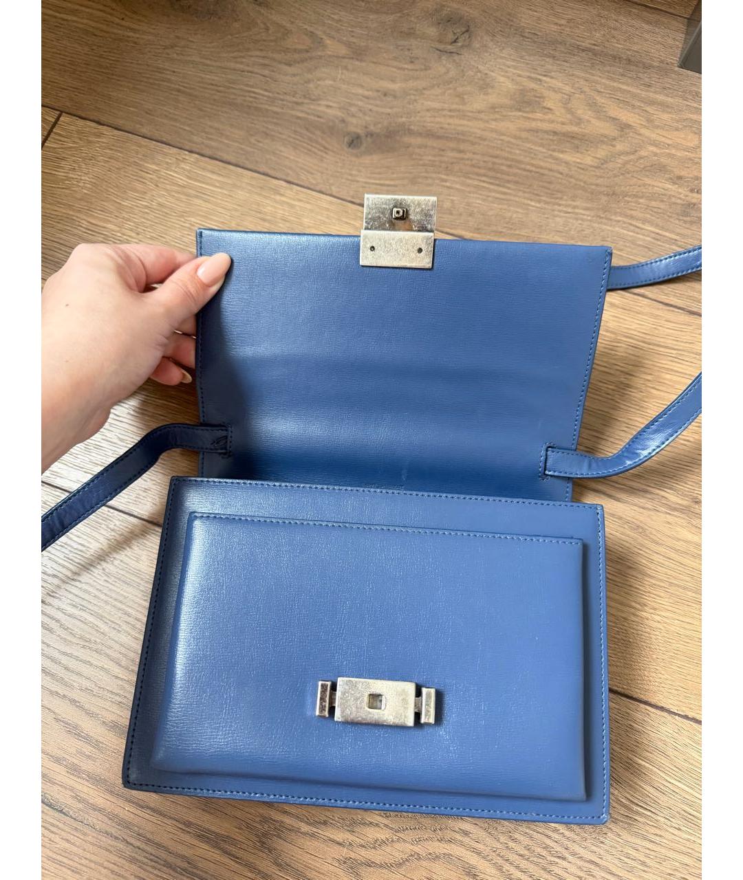 SAINT LAURENT Синяя кожаная сумка с короткими ручками, фото 8