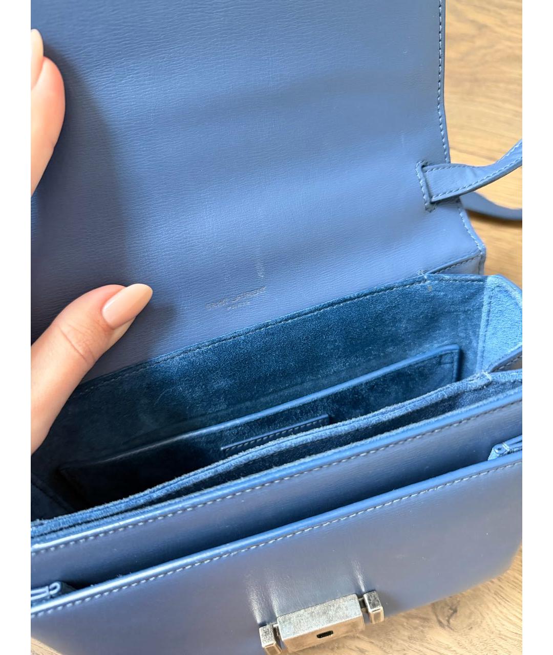 SAINT LAURENT Синяя кожаная сумка с короткими ручками, фото 5