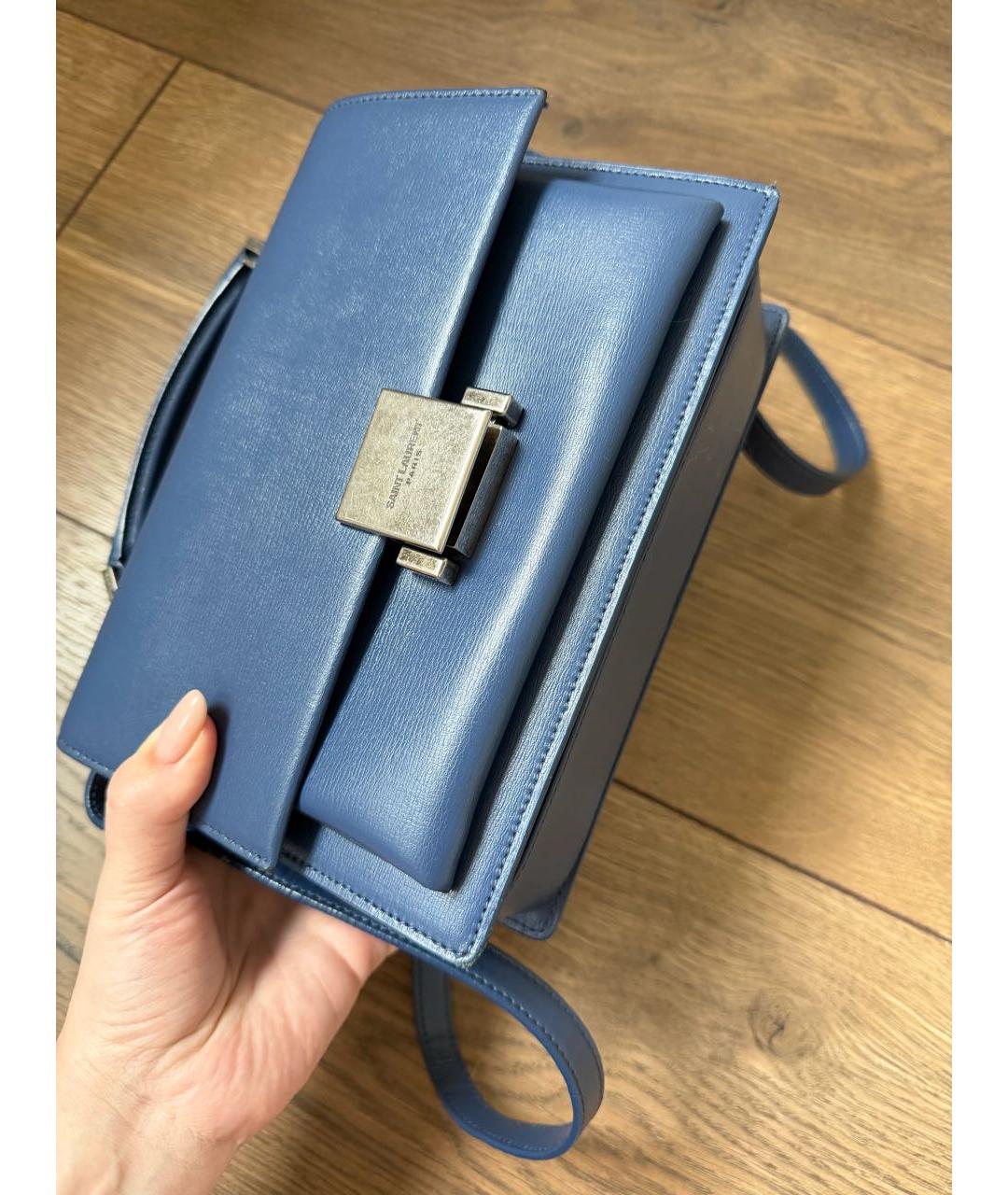 SAINT LAURENT Синяя кожаная сумка с короткими ручками, фото 3