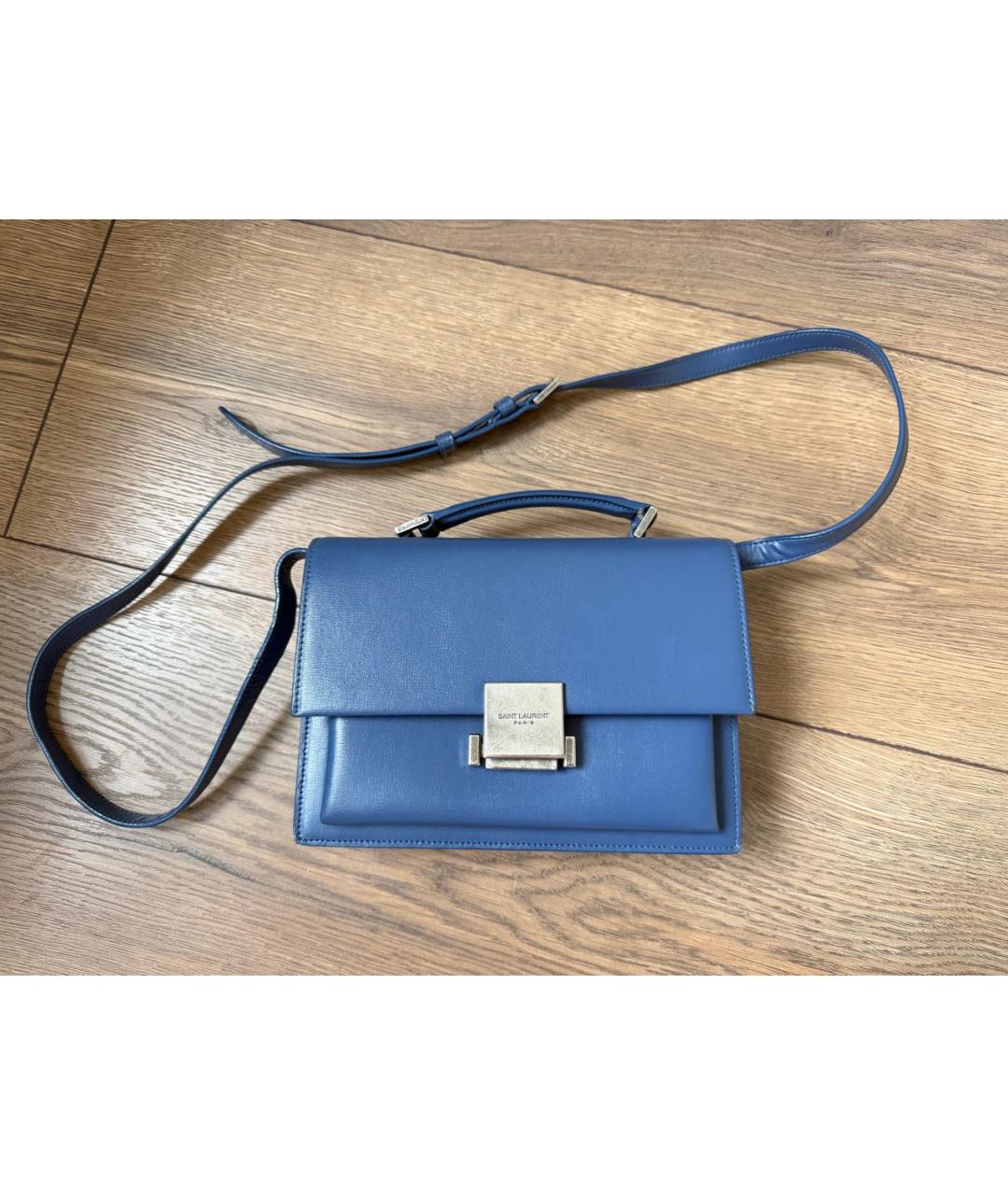 SAINT LAURENT Синяя кожаная сумка с короткими ручками, фото 2
