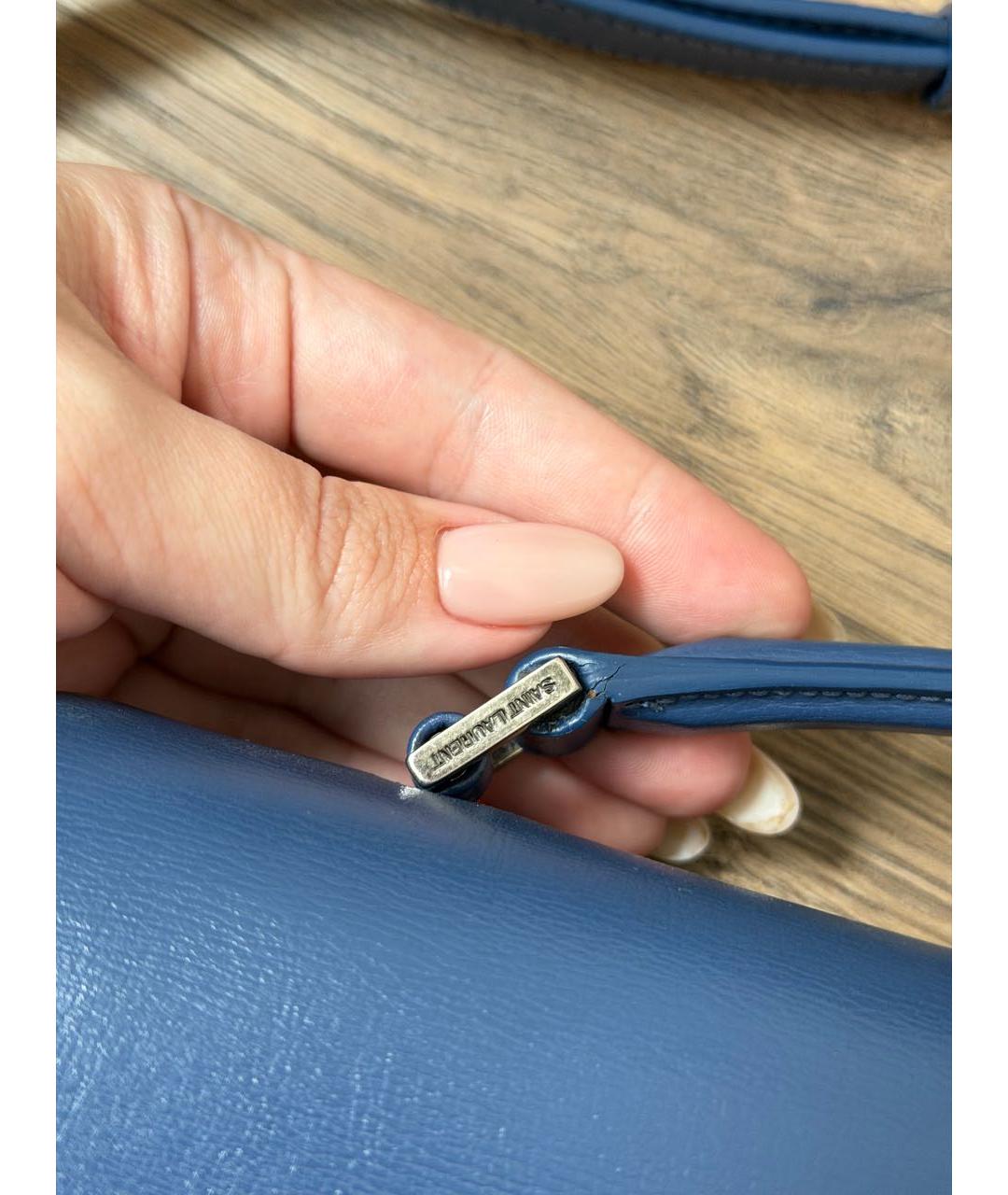 SAINT LAURENT Синяя кожаная сумка с короткими ручками, фото 6