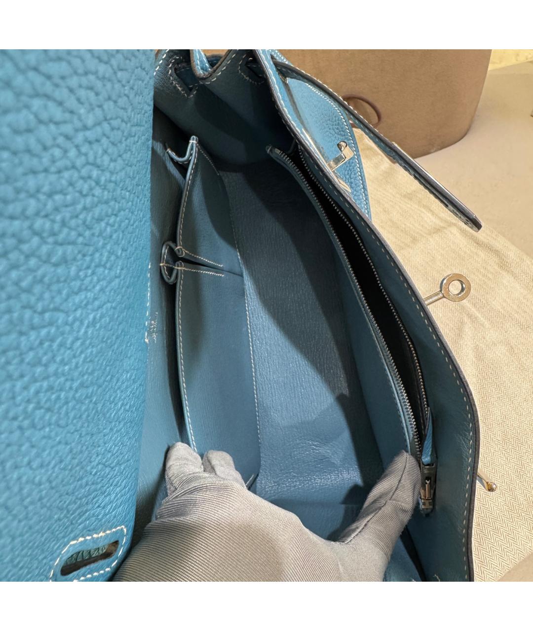HERMES Синяя кожаная сумка через плечо, фото 7