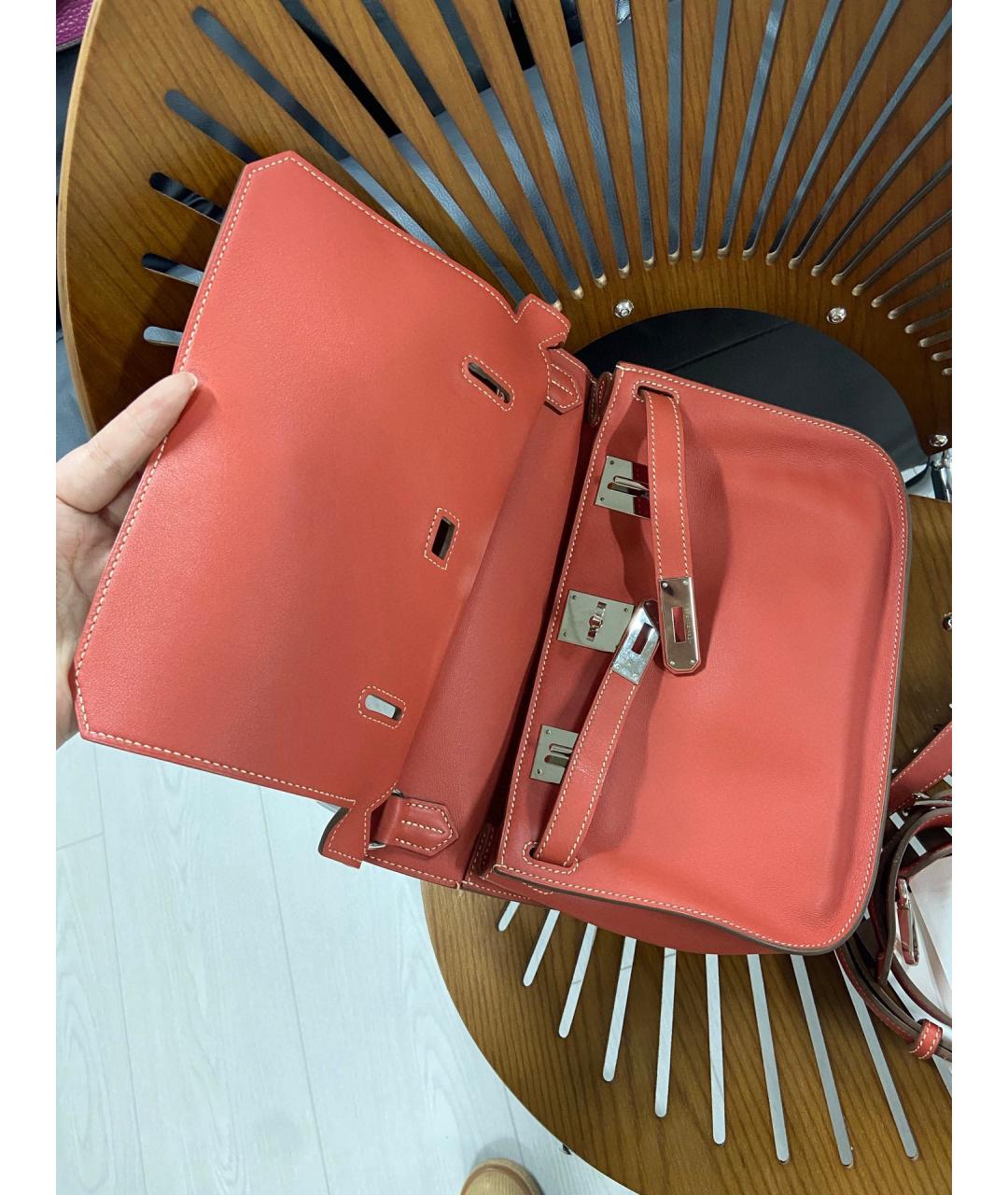 HERMES Коралловая кожаная сумка через плечо, фото 3