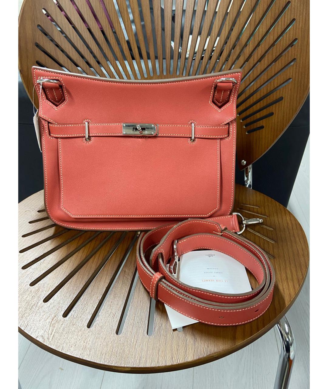 HERMES Коралловая кожаная сумка через плечо, фото 6