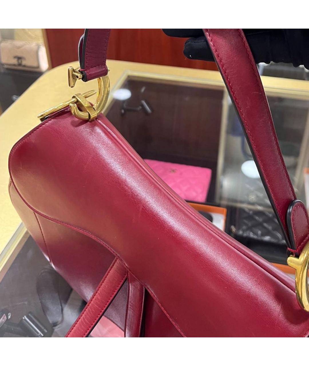 CHRISTIAN DIOR Бордовая кожаная сумка через плечо, фото 6