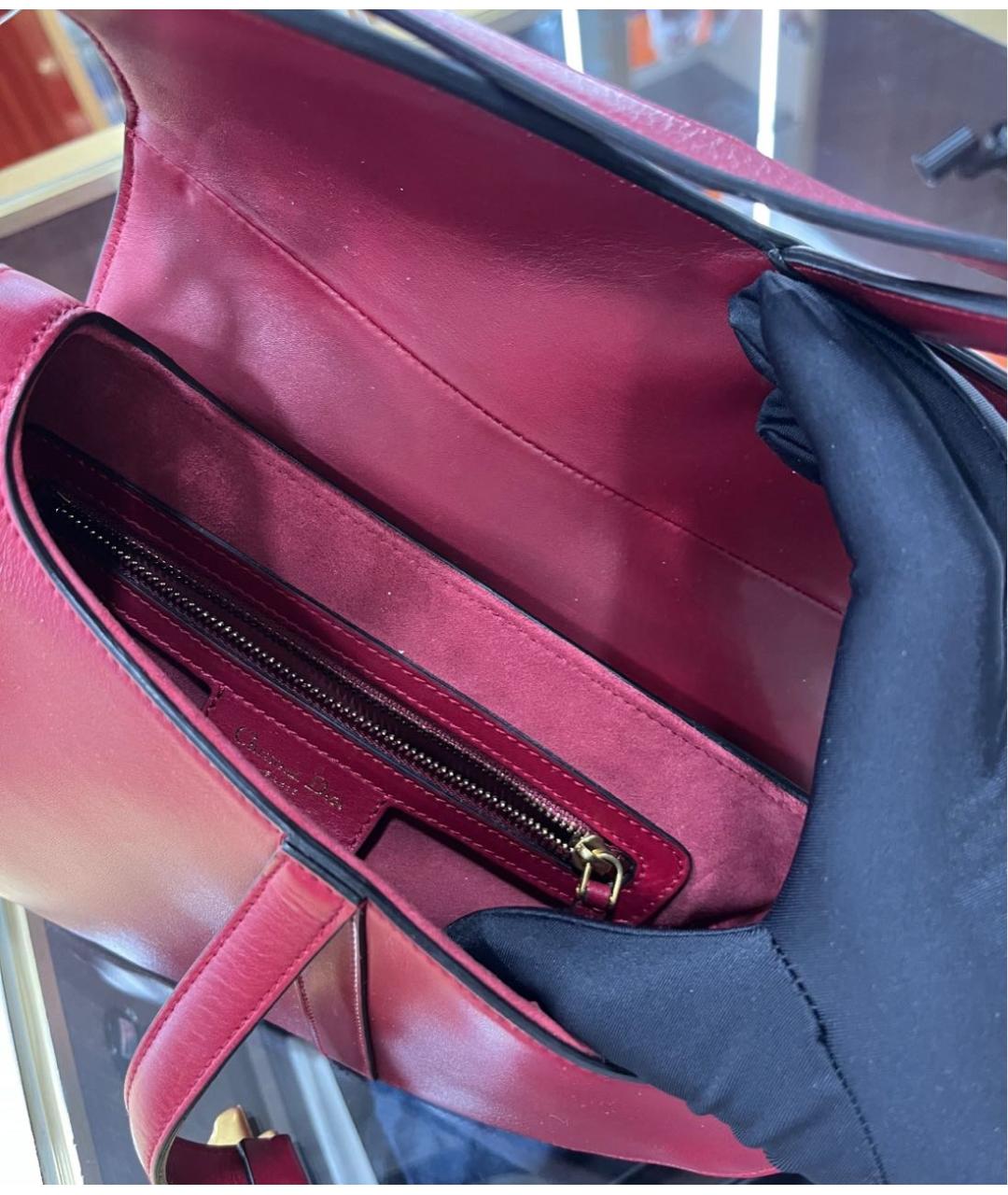 CHRISTIAN DIOR Бордовая кожаная сумка через плечо, фото 2