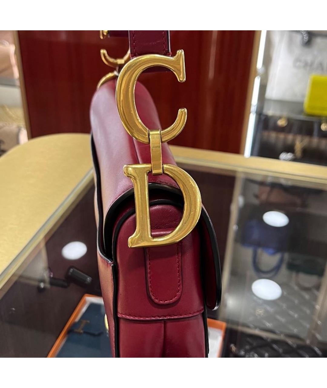 CHRISTIAN DIOR Бордовая кожаная сумка через плечо, фото 7