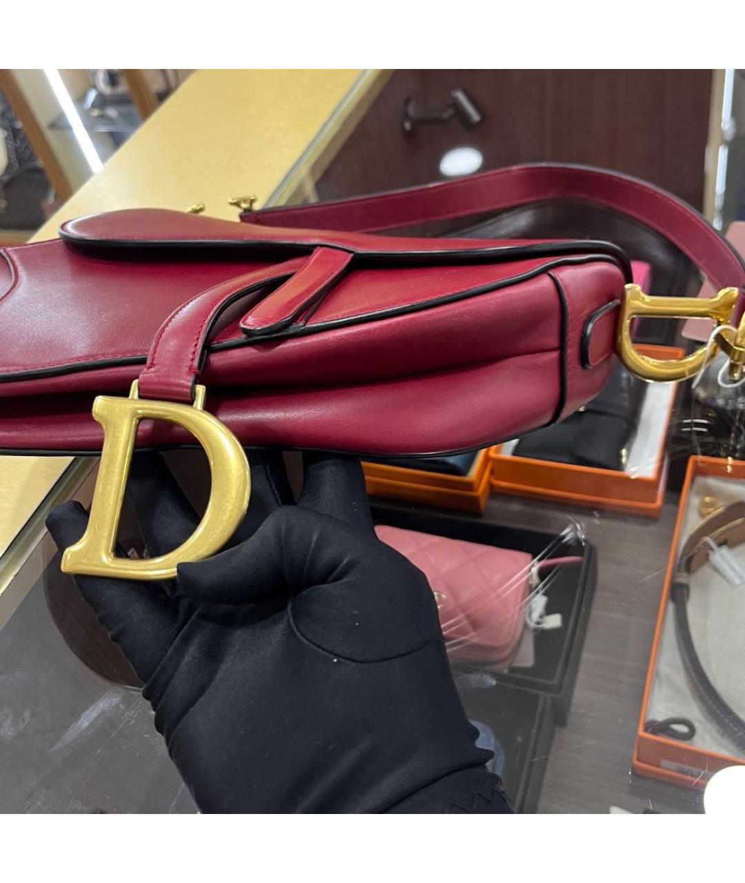 CHRISTIAN DIOR Бордовая кожаная сумка через плечо, фото 3