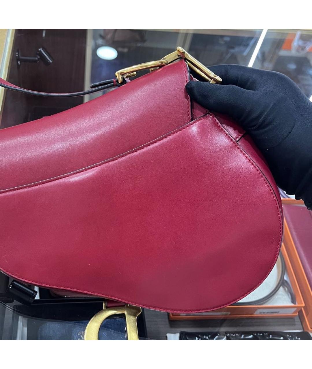 CHRISTIAN DIOR Бордовая кожаная сумка через плечо, фото 5