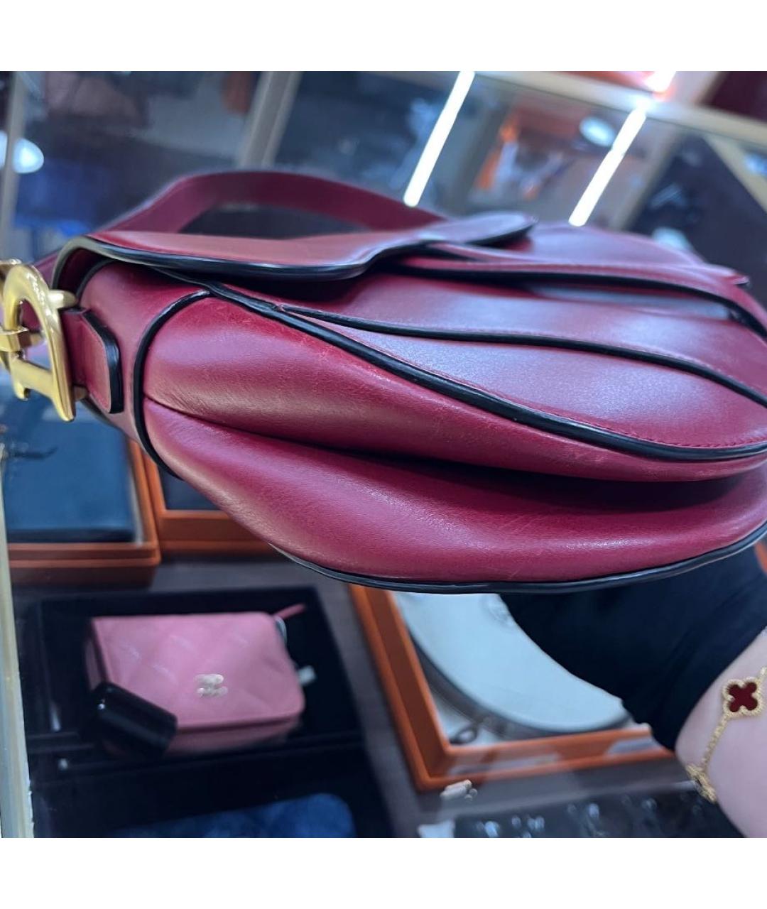 CHRISTIAN DIOR Бордовая кожаная сумка через плечо, фото 4