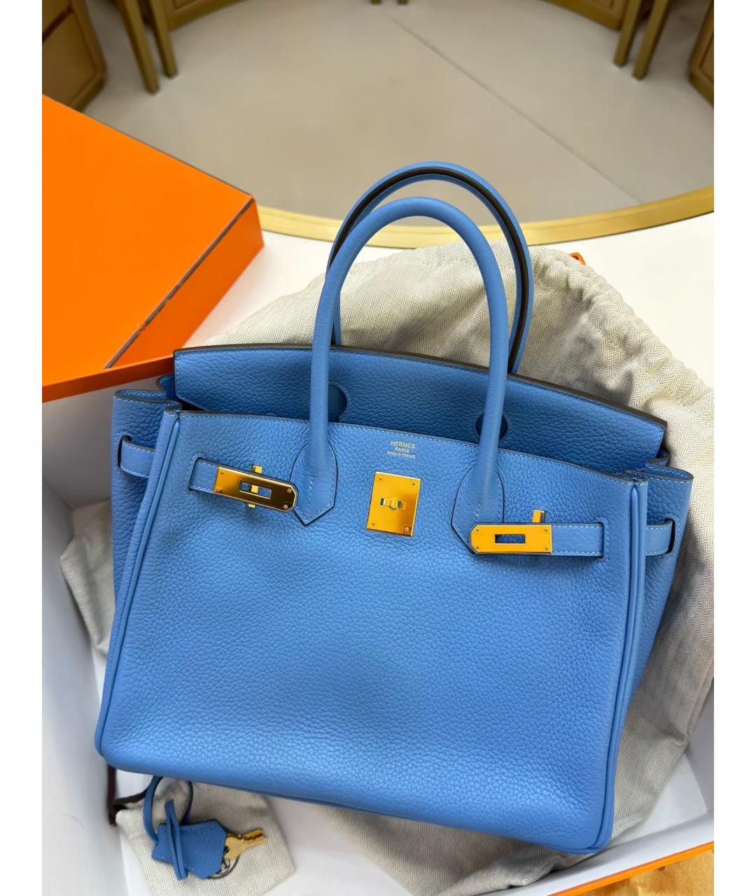 HERMES Синяя кожаная сумка с короткими ручками, фото 5