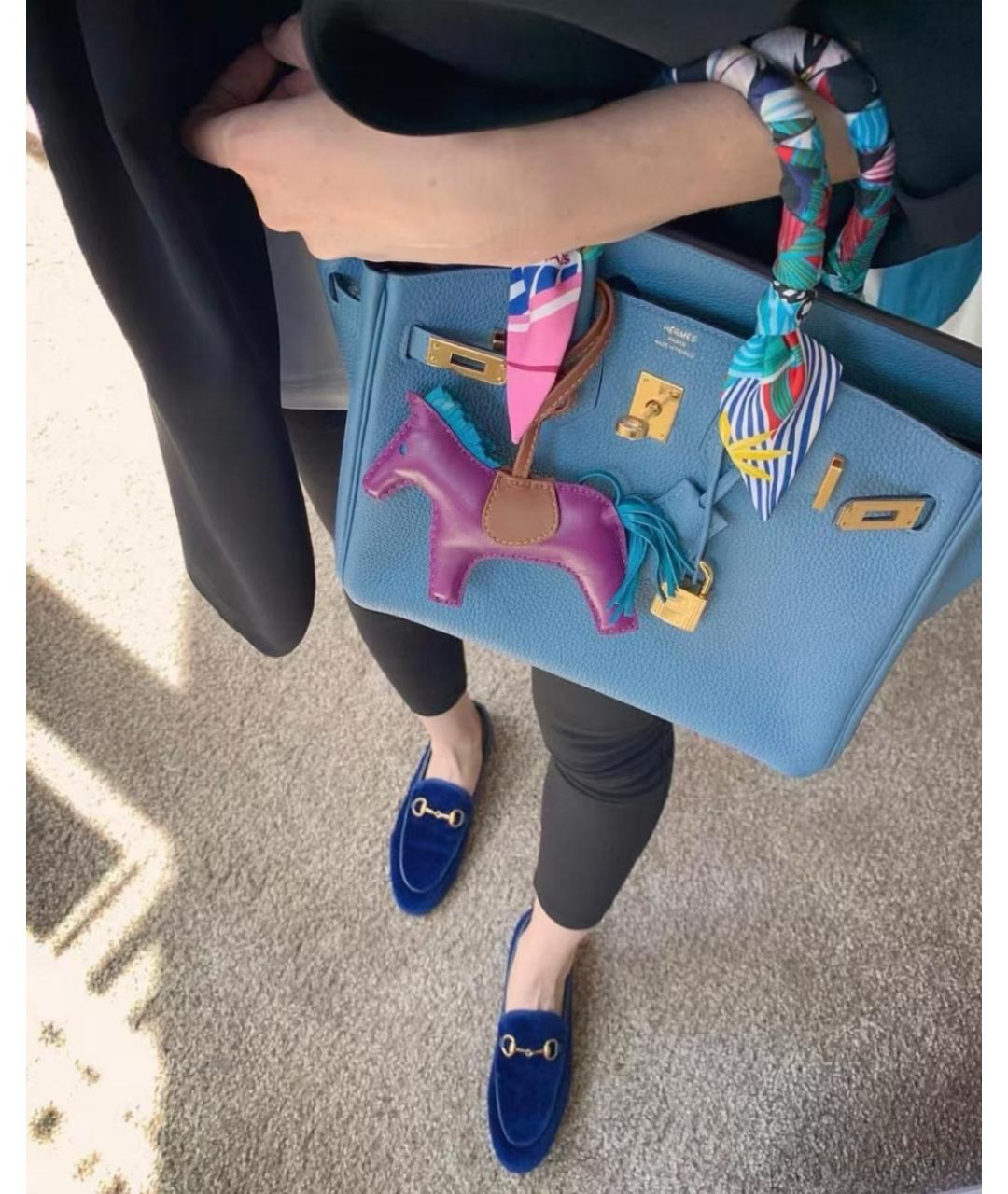 HERMES Синяя кожаная сумка с короткими ручками, фото 9