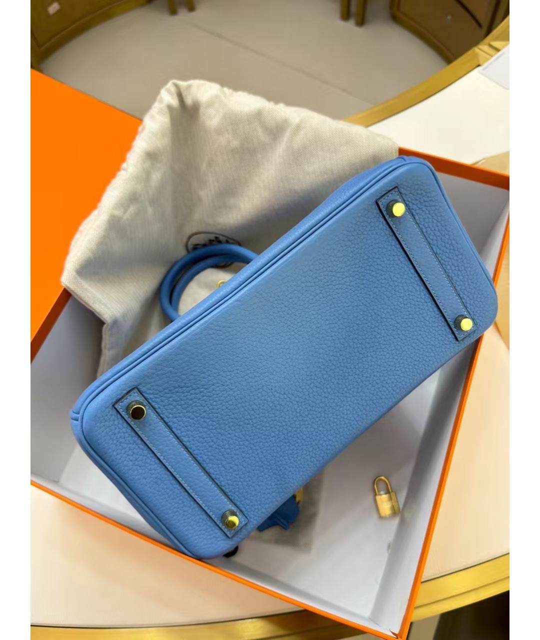 HERMES Синяя кожаная сумка с короткими ручками, фото 6