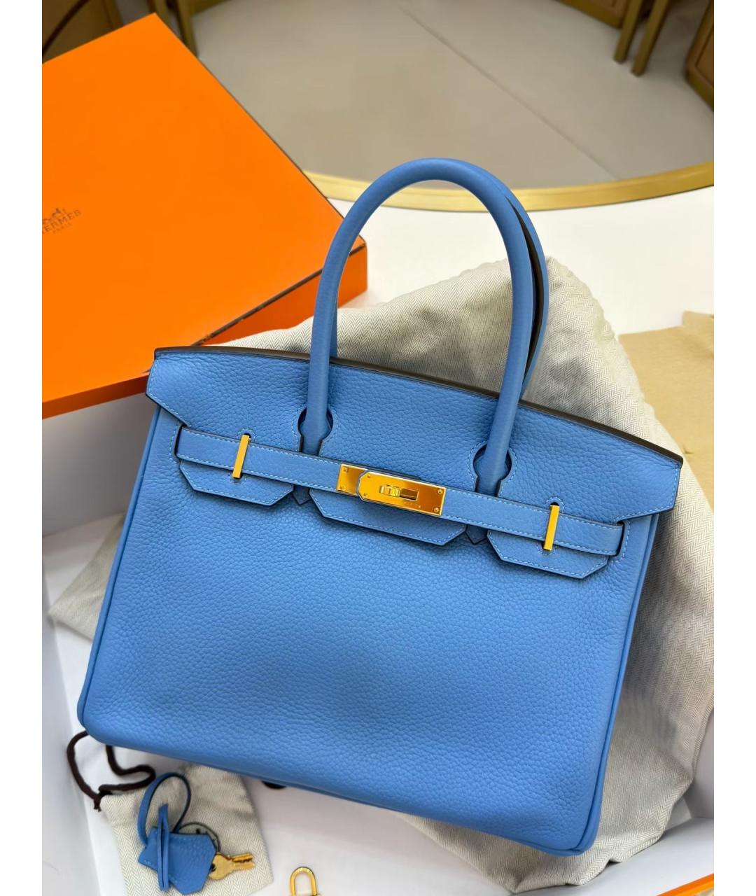 HERMES Синяя кожаная сумка с короткими ручками, фото 10