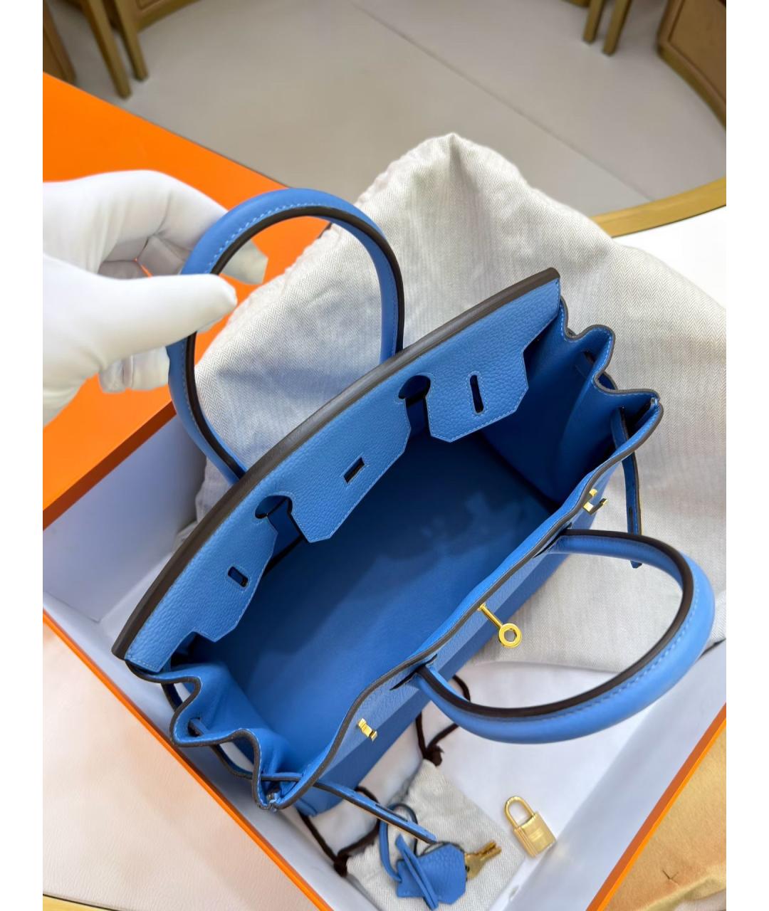 HERMES Синяя кожаная сумка с короткими ручками, фото 7