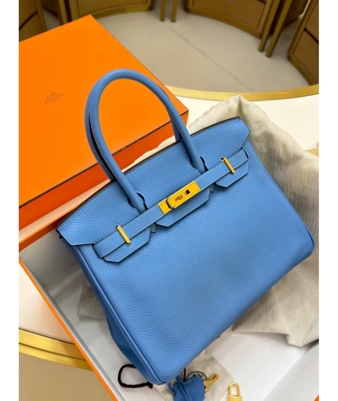 HERMES Синяя кожаная сумка с короткими ручками, фото 2