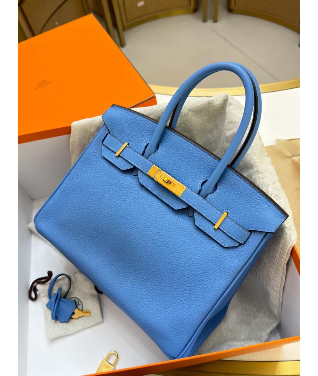 HERMES Синяя кожаная сумка с короткими ручками, фото 3