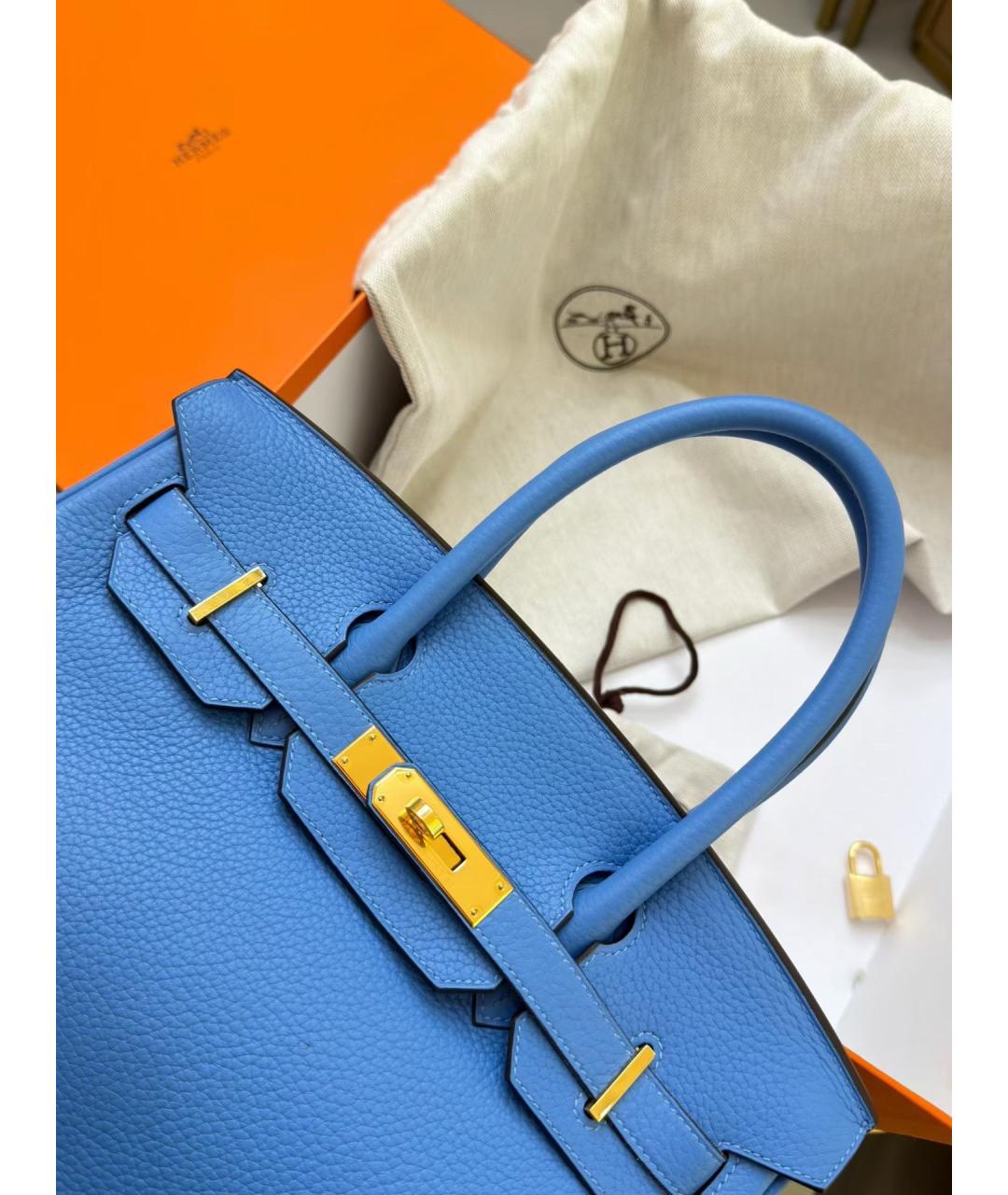 HERMES Синяя кожаная сумка с короткими ручками, фото 8