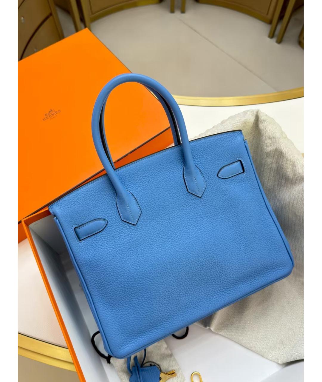 HERMES Синяя кожаная сумка с короткими ручками, фото 4