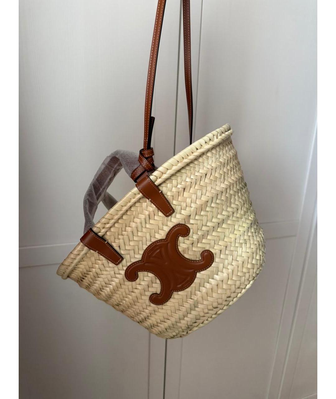 CELINE Бежевая пелетеная пляжная сумка, фото 7